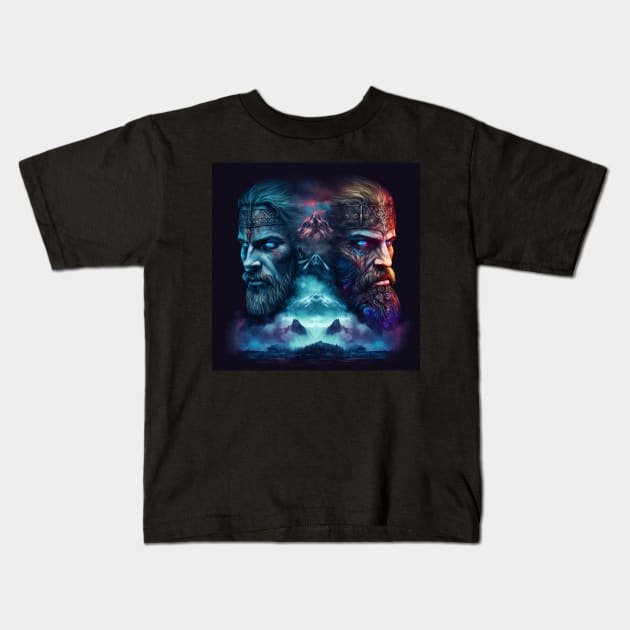 The Adventures of Synapse and Bloodblade Valheim Portraits Kids T-Shirt by AICreateWorlds